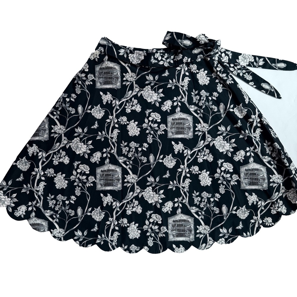 Talbots Skirt Women 2 XS Floral Bird Print Black Academia Coquette Cottagecore